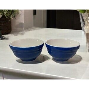 Target Home Blue White Stoneware Bowls Oven Safe 6” Wide Diameter Set Of 2